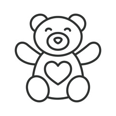 Fototapeta premium Teddy bear and childhood toy icon in line design. Teddy bear, toy, childhood, gift, love, comfort, plush on white background vector. Teddy bear and childhood toy editable stroke icon.