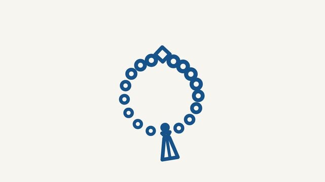 Blue Islamic Prayer Beads Icon Animation with Smooth Rotation and Counting Motion, Simple Flat Graphic Isolated on White Background