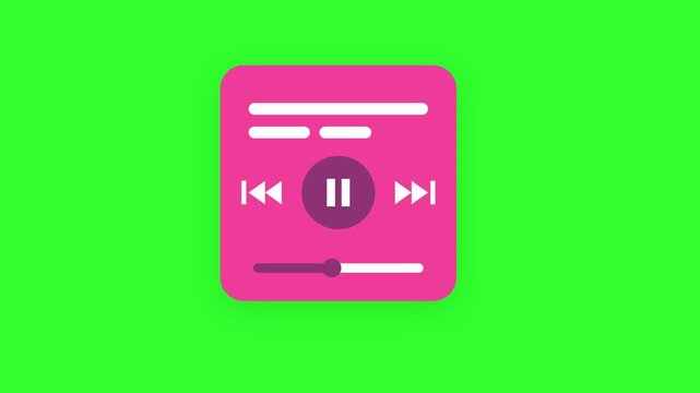 Pink Music Player Interface Animation with Soft Color Tone, Responsive Buttons and Moving Timeline, Friendly and Pleasant Layout for Enjoying Music, Audio Books and Spoken Content on Green Screen