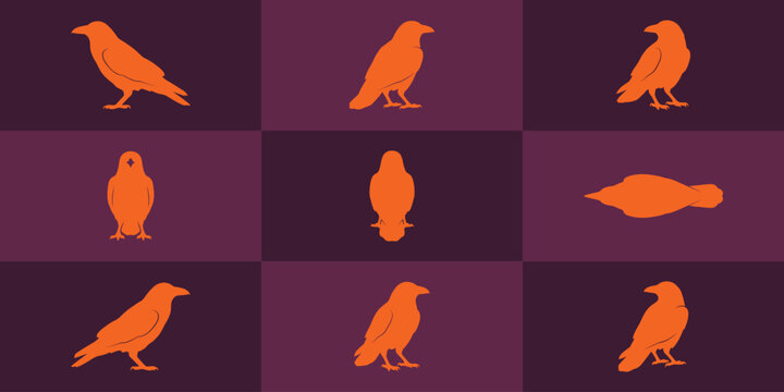 Orange crow and raven silhouettes pattern in a grid frame freepik with wildlife