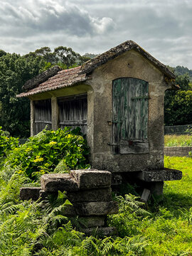 Old stone granary or h&oacute;rreo on Camino de Santiago Spain