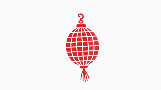 Red Chinese Lantern Combined with Disco Ball Graphic, Lunar New Year and Joyful Atmosphere on White Background