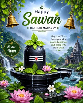 Devotional Sawan greeting with a Shiva Lingam - ai generative