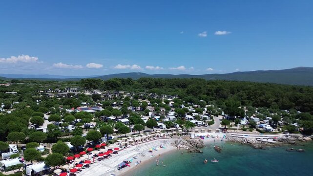 Aerial view of seaside campground on Krk Island, Croatia