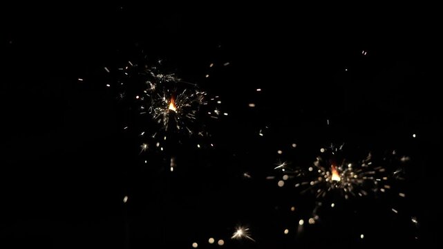 Sparkling Sparklers Burning in Darkness, Celebration, Festivities, 4K