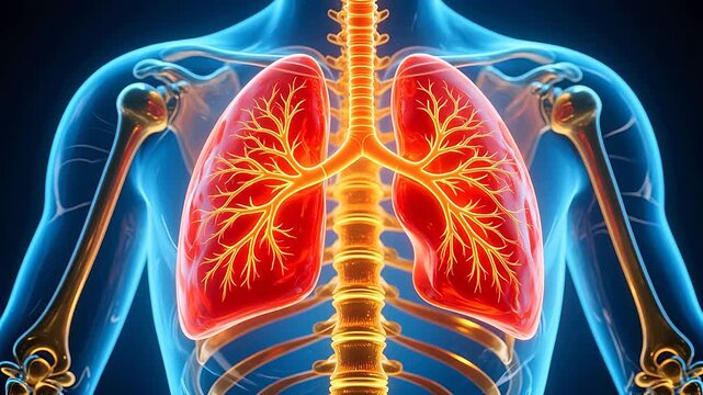 Glowing orange lungs and yellow spine