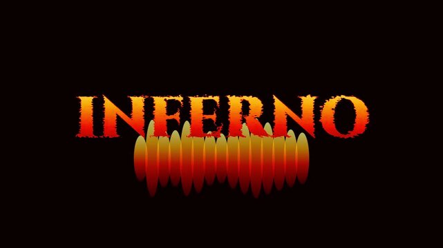 Inferno fire text animation with pulsing sound wave on 4k black background, motion sound wave