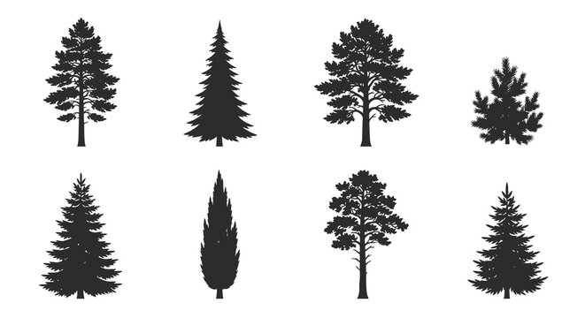 Coniferous Tree Silhouettes On White Background Vector Illustration