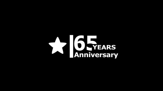 65 years anniversary motion graphic 4K footage with star. 4K motion animation. particles and number. Animated 65 years Birthday Wishes on a Transparent Background
