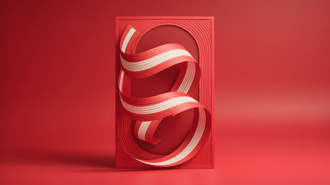Handcrafted red and white ribbon number two on vibrant background. Traditional Peruvian-inspired textile numeral for cultural branding and design p...