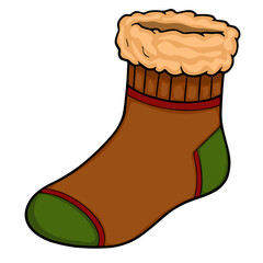 Cozy brown winter sock with fluffy fleece cuff isolated vector illustration © Khrystyna Turchyn