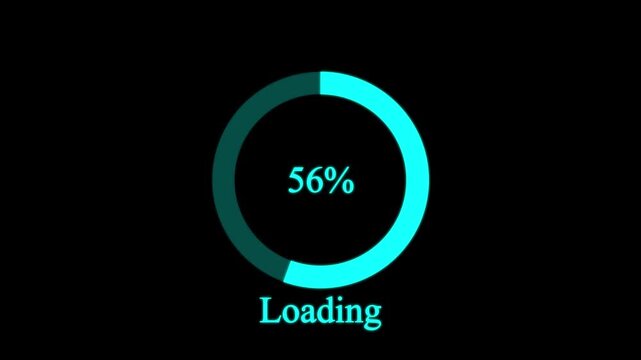 Loading cyan Circle loading icon, Chart 0 to 100 Percentage Infographics Animation on black loading