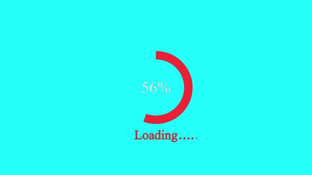 Loading red Circle loading icon, Chart 0 to 100 Percentage Infographics Animation on cyan