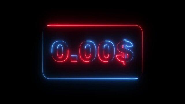 glowing neon Zero cost icon isolated on black background. Empty bank account. Minimalism concept. 4k video animation black background. Motion graphics of concept