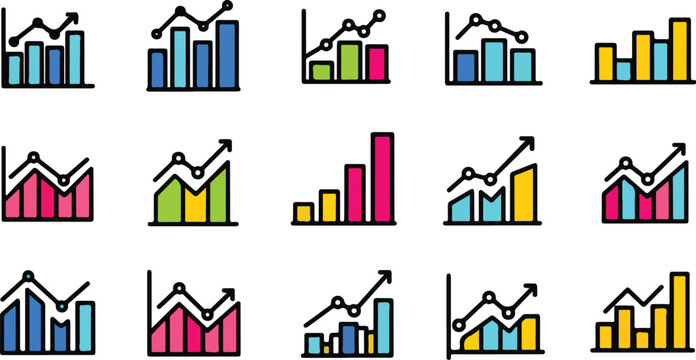 Financial data charts and bar graphs on striped background