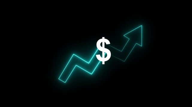 Financial loss recovery technology neon sin line animation with dollar symbol and downward upward arrow chart illustrating market decline risk and rebound concept motion graphics 4k animation video