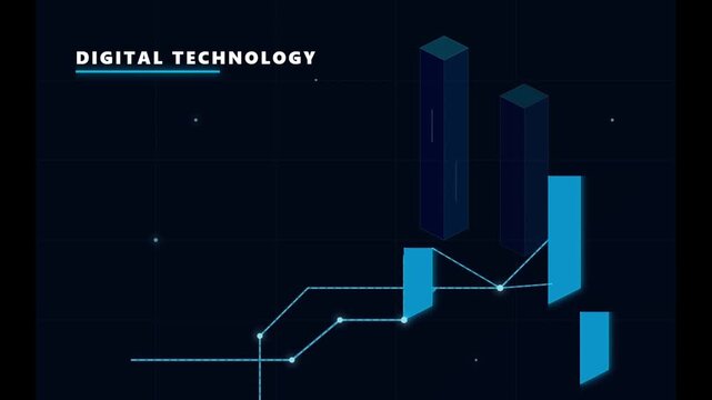 Digital technology background with blue isometric bars, abstract data network visualization, futuristic corporate tech motion graphics