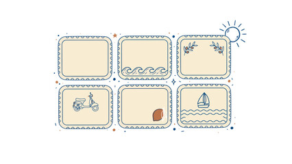 Summer travel frame collection with scooter and boat icons collection nautical vacation artistic illustration © Rubel