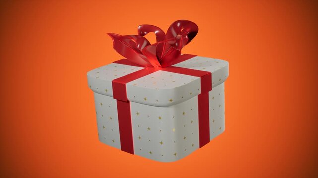 Gift box with red ribbon on orange background. 3d rendering