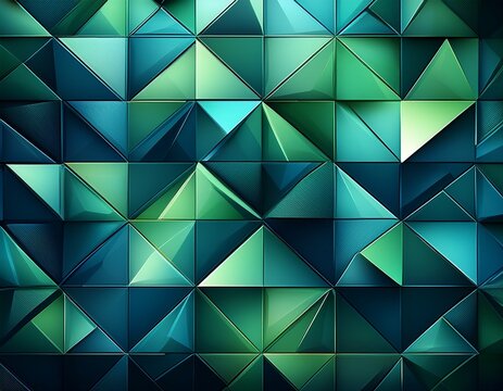 a sleek graphic design featuring a geometric pattern of triangles in shades of green and blue for a modern digital look