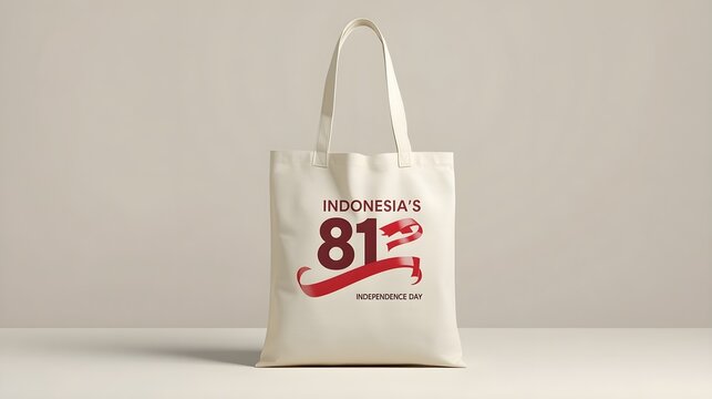 Eco Friendly Natural Canvas Tote Bag Mockup with Indonesia 81st Independence Day Banner Design