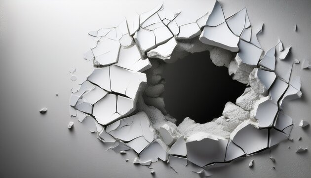 broken hole white wall texture background fracture