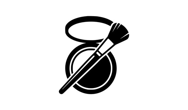 Makeup powder compact and brush black silhouette icon
