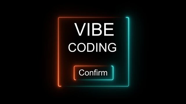 A reaches for a confirm button surrounded by code representing vibe coding, low code, coding programs in a futuristic 4k video
