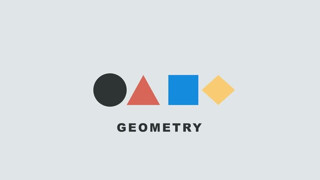 Minimalist geometry animation with colorful shapes and text motion 4k motion minimalist abstract education