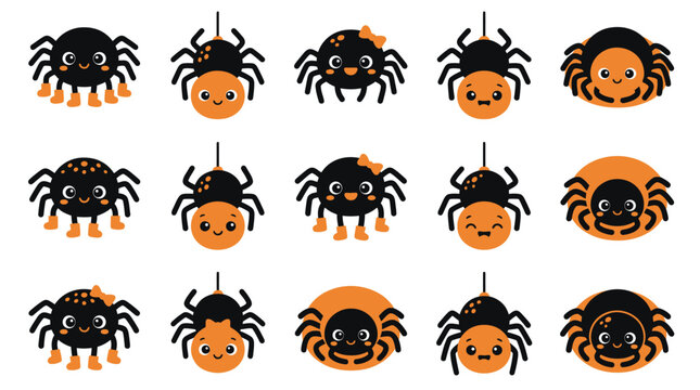Cute Halloween Pumpkin Icon Set with Funny Cartoon Monster Faces, Animal Characters, Ghost, Cat, Dog and Owl Pumpkin Illustrations Vector Collection for Holiday Design and Children&rsquo;s Art