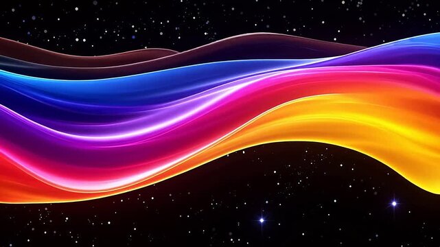 Vibrant rainbow wave against dark starry sky