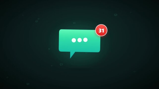 Chat message bubble icon animation with red unread notification badge and rising counter
