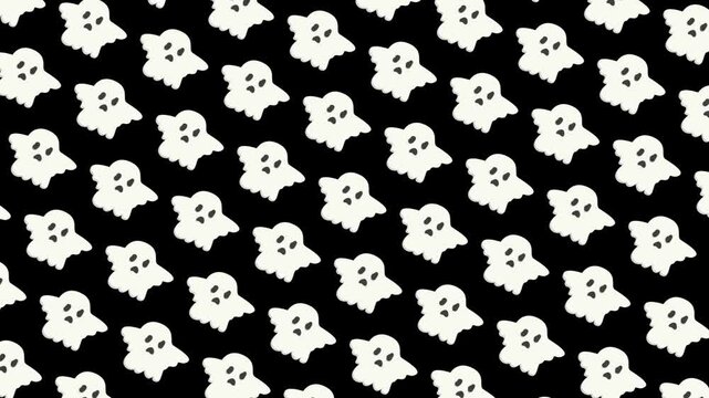 Animated Cute Ghost Pattern on Black Background Halloween Loop