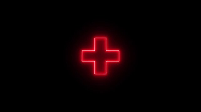 Abstract neon medical cross icon animation, neon plus sign icon, medical check up plus icon