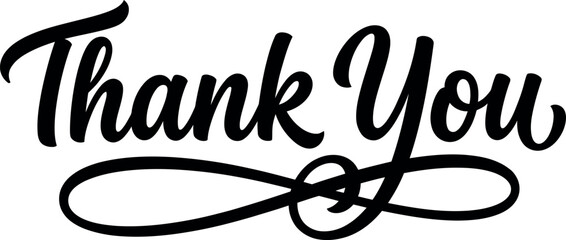 Elegant thank you typography design featuring beautiful black cursive script lettering isolated on a clean white background for projects © MohammadNazrul