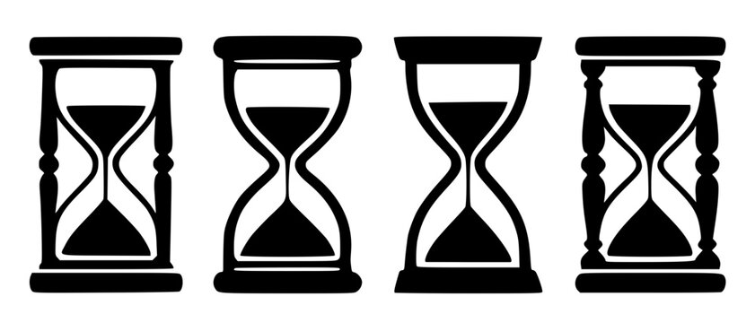 Set of minimalist hourglass icons in silhouette design for UI UX app design