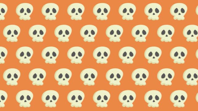 Cute Halloween Skull Pattern Loop on Orange Background