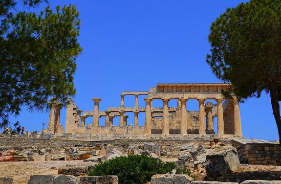 View of the ancient temple of Afaia on the island of Aegina, in Greece