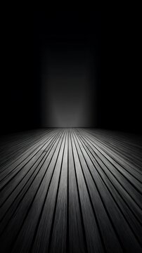 Dark textured wooden planks extend into an empty dramatic space
