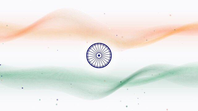 Abstract indian flag animation motion background with waving tricolor lines and ashoka chakra.
