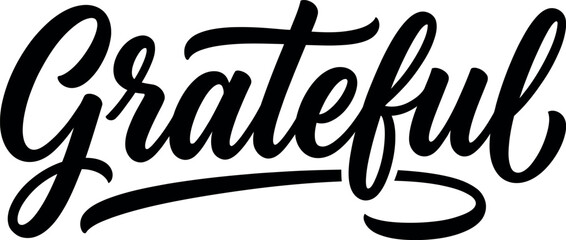 Elegant hand written typography design featuring the word grateful in a stylish black brush script font on white background © MohammadNazrul