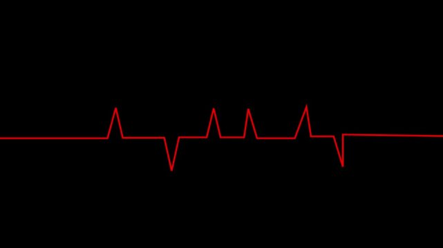 Red ekg heart rate monitor pulse line on black background medical health