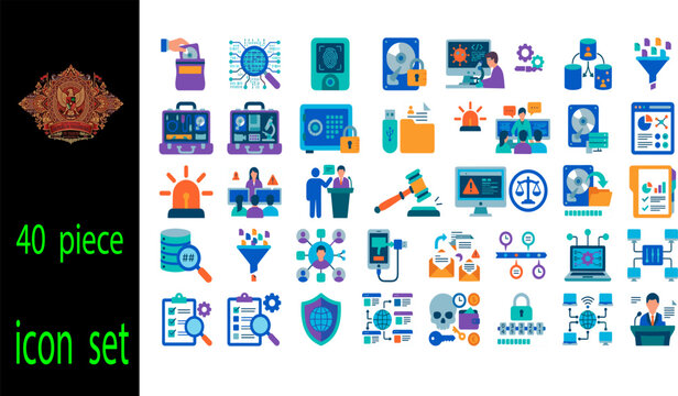 40 Piece Data Protection and Cybersecurity Compliance Icon Set