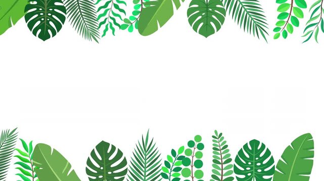 Lush Tropical Botanical Top and Bottom Leaf Border Animation on White Background Prores Alpha 4K 60 fps Looping Animation