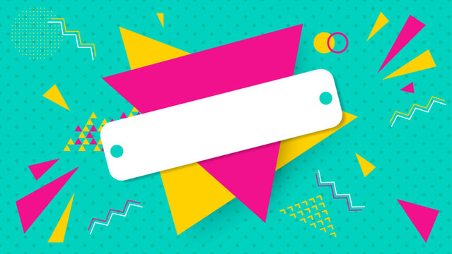 Turquoise retro geometric background with diagonal white label
