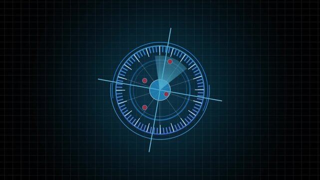 Radar screen sweeps trace tactical coordinates using bright glowing vector nodes. Sci-fi defense command panels maximize technical authenticity with this asset. Scopes rotate.