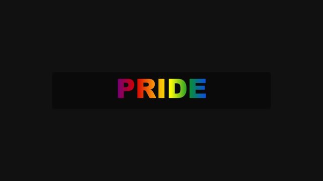 Pride text animation with vibrant rainbow gradient colors on 4k black background, for lgbtq+ equality, and celebration events