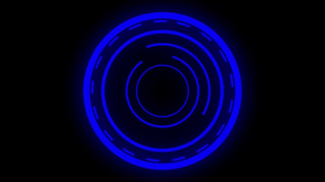 Futuristic interface displays operate sophisticated circular tracking parameters cleanly. Advanced cybersecurity command consoles leverage this glowing element. Dial rings spin.
