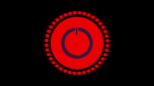 Power button modules illuminate secure network activation procedures with red neon. Modern electrical engineering guides incorporate this clean interactive symbol. Inputs pulse.