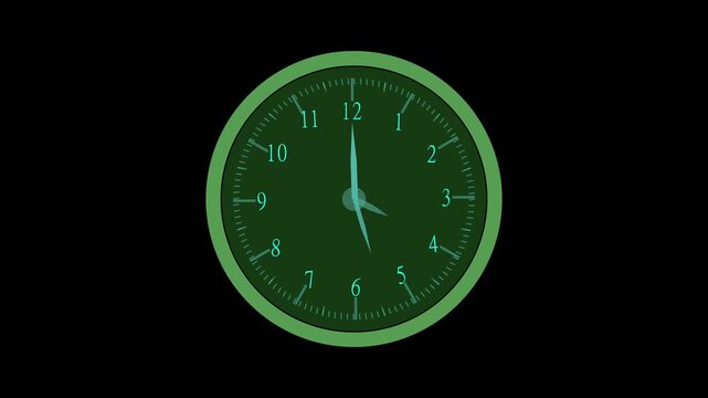 Analog clock face layouts style daily business calendars inside a green dial. Corporate worker workflow efficiency videos look sharp using this time tracker. Chronometers run.